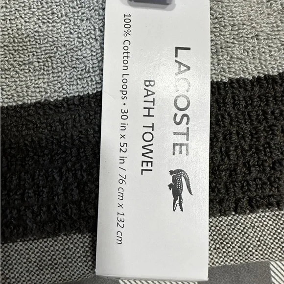 Lacoste Bath Towel 100% Cotton 30" x 52" Gray Big Crocodile Logo - Picture 5 of 8